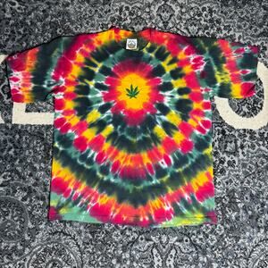 Vtg Marijuana Rastafarian Men's T-Shirt Eye-Dye Tie-Dye Single Stitch 90s Sz L